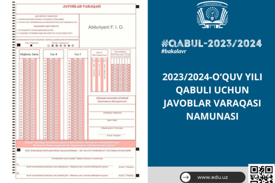 2023/2024-o‘quv yili qabuli uchun javoblar varaqasi