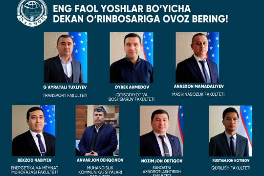 Sizningcha, Namangan muhandislik-qurilish institutining eng faol yoshlar bo‘yicha dekan o‘rinbosari kim?!