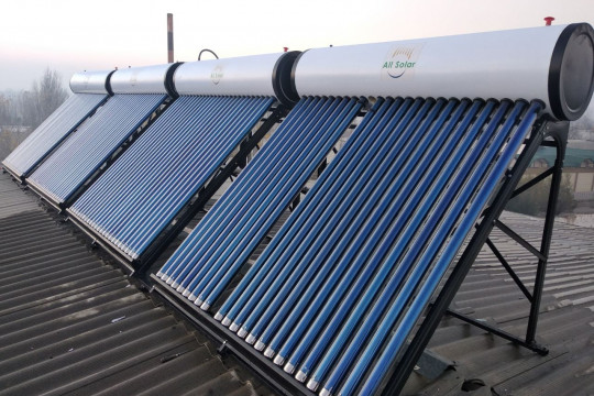 Solar water heaters are installed in the student dormitory of the 7th NamECI building, Uychi district